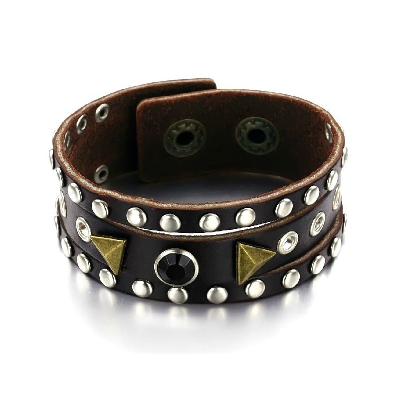 Pulseira De Couro De Titânio Retrô De Alta Qualidade Com Strass