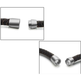 Pulseira Masculina De Couro De Titânio Marrom Fácil De Usar