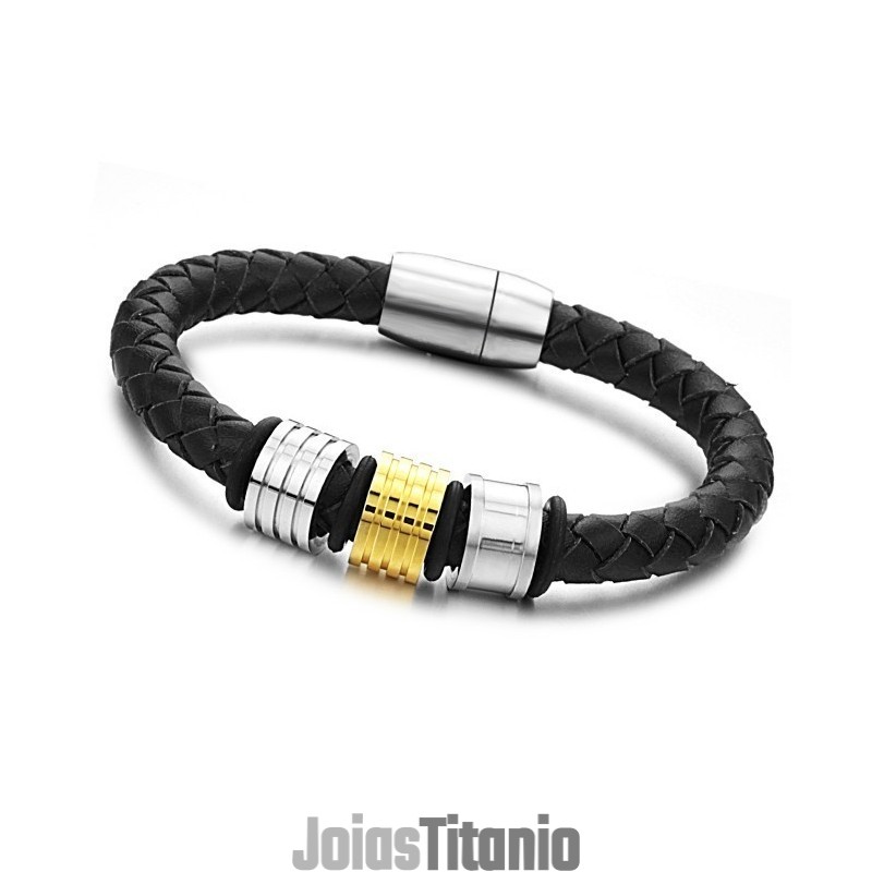 Pulseira De Couro De Titânio Preto Da Rainha Da Qualidade Pulseira De Couro De Titânio Preto Da Rainha Da Qualidade