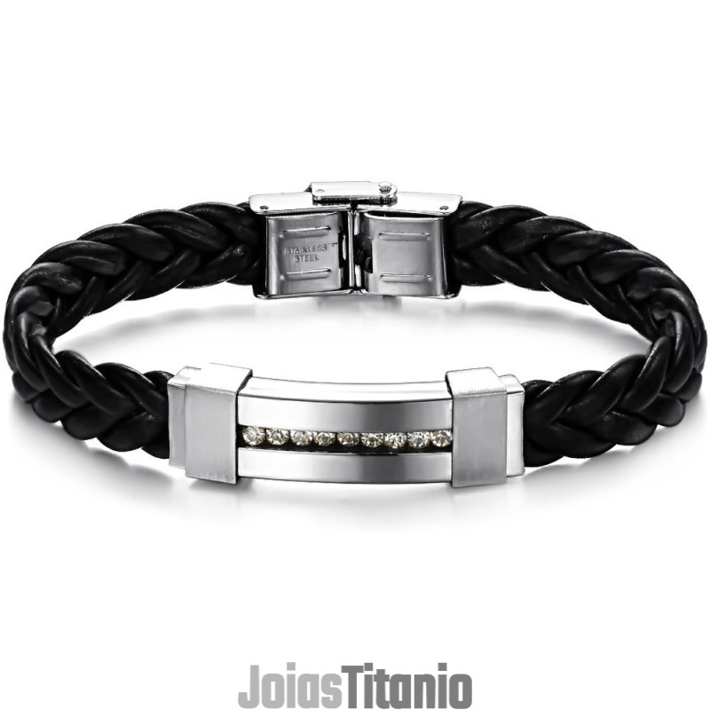 Pulseira De Couro De Titânio Com Strass Da Rainha Da Qualidade