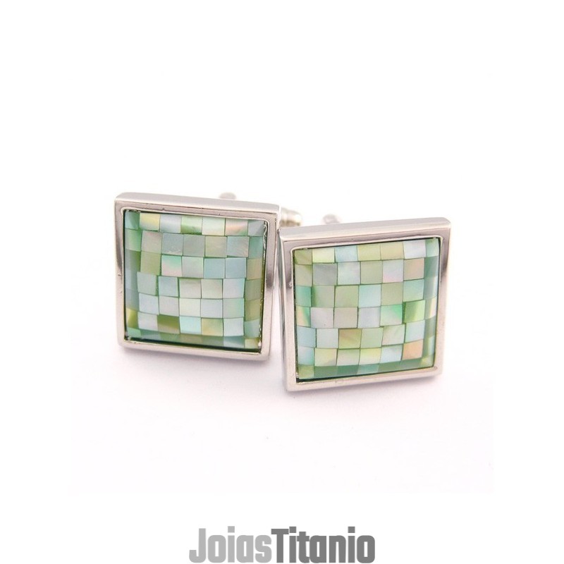 Abotoaduras De Concha Natural Verde-Maçã De Titânio