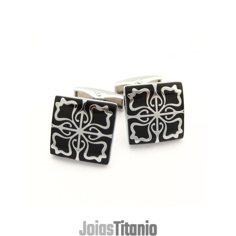 Abotoaduras De Nuvem Auspiciosa Banhadas A Titânio E Ip Preto