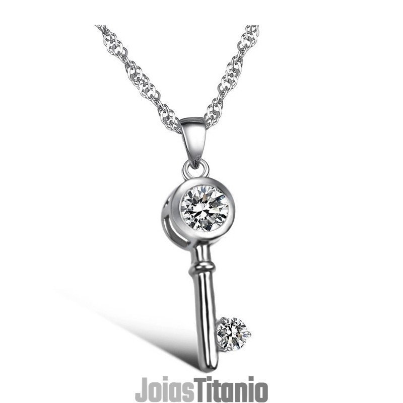 Colar Feminino De Titânio Com Cadeado E Chave, Banhado A Platina, Grande Variedade, Com Strass Colar Feminino De Titânio Com Cadeado E Chave, Banhado A Platina, Grande Variedade, Com Strass