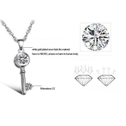 Colar Feminino De Titânio Com Cadeado E Chave, Banhado A Platina, Grande Variedade, Com Strass
