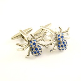 Abotoaduras De Aranha Misteriosa De Titânio Com Diamantes Azuis