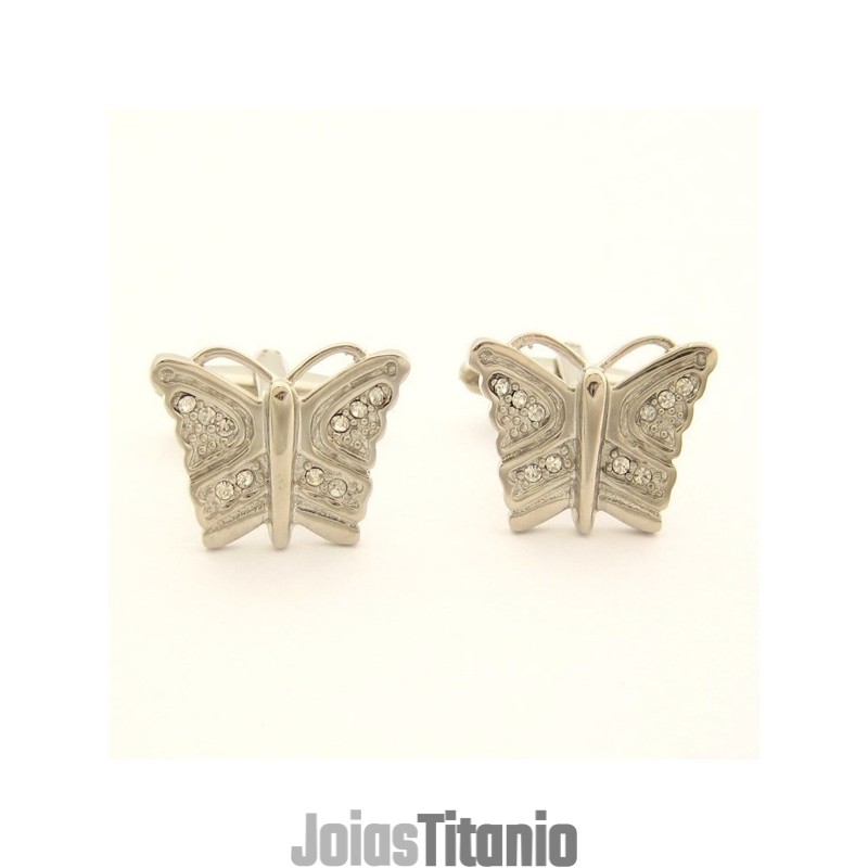 Abotoaduras De Borboleta De Titânio Com Diamantes