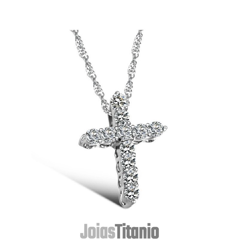 Colar De Titânio Com Cruz Feminina De Reputação Confiável E Banhado A Platina Com Strass Colar De Titânio Com Cruz Feminina De Reputação Confiável E Banhado A Platina Com Strass