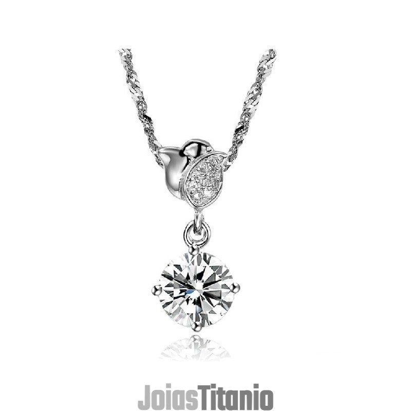 Colar Feminino De Titânio Com Banho De Platina E Strass Em Formato De Rosa, Rainha Da Qualidade Colar Feminino De Titânio Com Banho De Platina E Strass Em Formato De Rosa, Rainha Da Qualidade