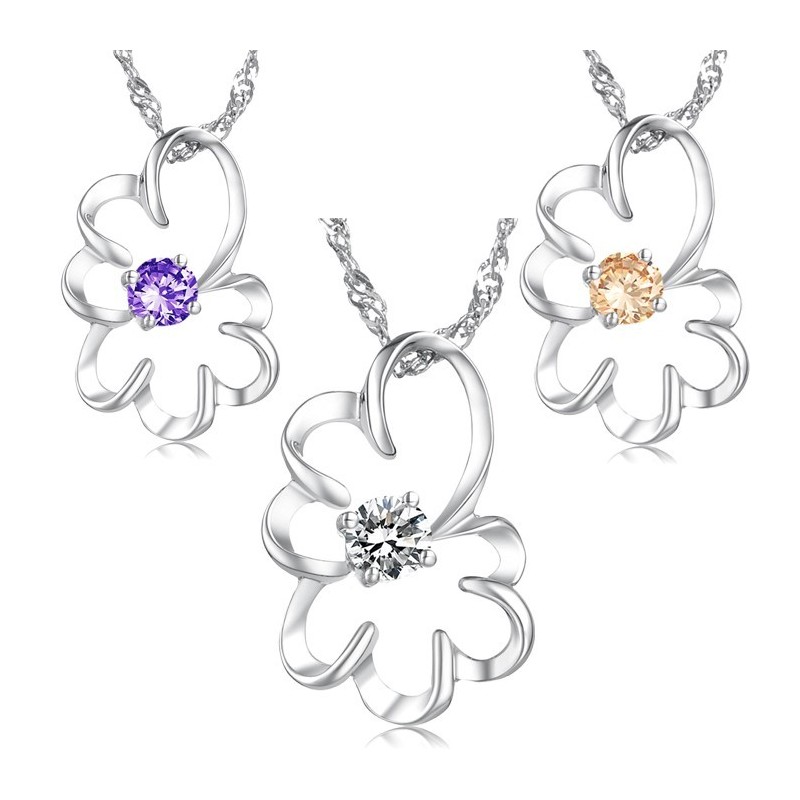 Colar Feminino De Titânio Com Banho De Platina Roxa E Diamantes De Grande Variedade