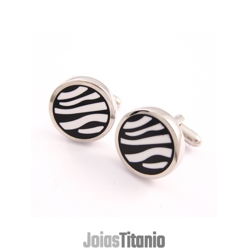 Abotoaduras Redondas De Titânio Zebras Abotoaduras Redondas De Titânio Zebras