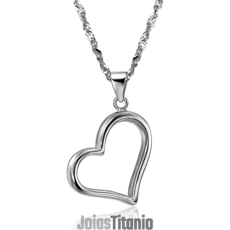 Colar Feminino De Titânio Com Banho De Platina E Coração Completo Em Especificações Colar Feminino De Titânio Com Banho De Platina E Coração Completo Em Especificações
