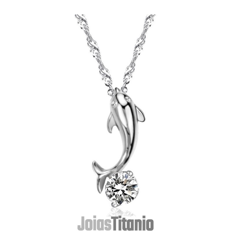 Colar De Titânio Com Banho De Platina E Diamante Em Formato De Golfinho Feminino Com Qualidade E Quantidade Garantidas