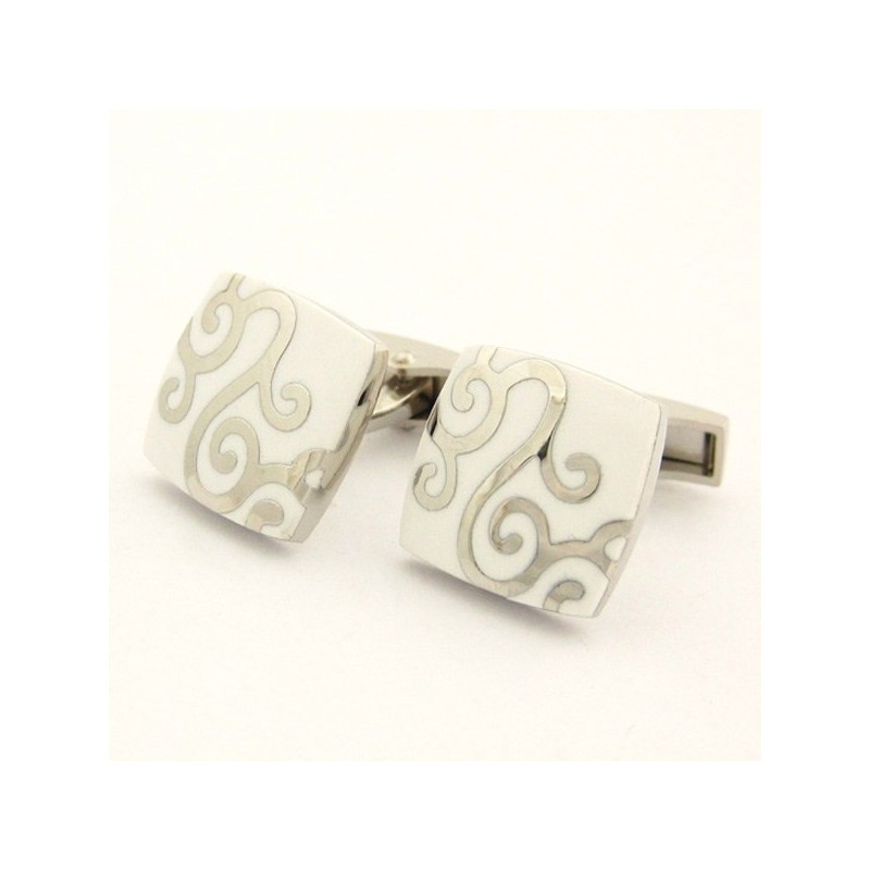 Abotoaduras Clássicas Banhadas A Titânio E Branco