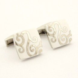 Abotoaduras Clássicas Banhadas A Titânio E Branco