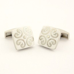 Abotoaduras Clássicas Banhadas A Titânio E Branco