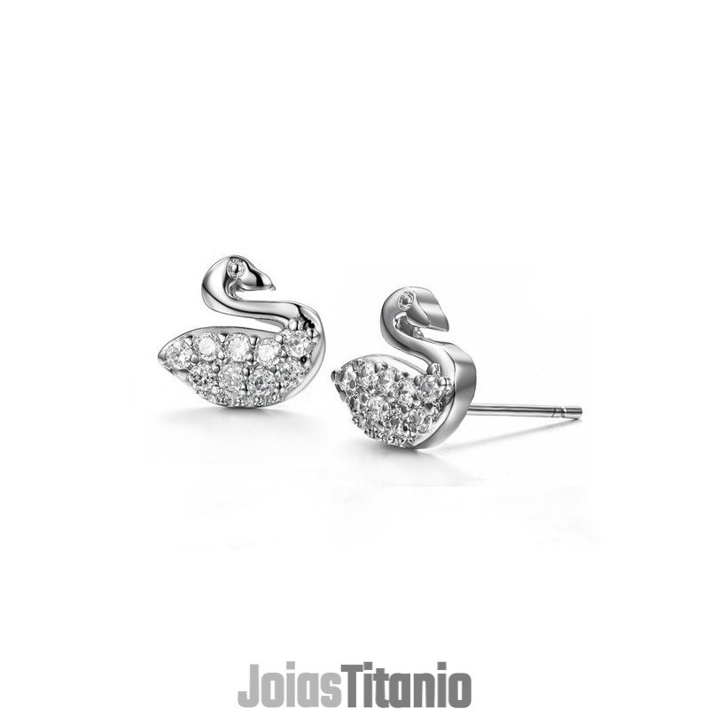 Brincos De Titânio Banhados A Platina Em Formato De Cisne Feminino, Duráveis E Com Diamante Brincos De Titânio Banhados A Platina Em Formato De Cisne Feminino, Duráveis E Com Diamante