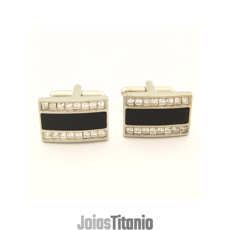 Abotoaduras Clássicas Oblongas De Titânio E Banhadas A Preto