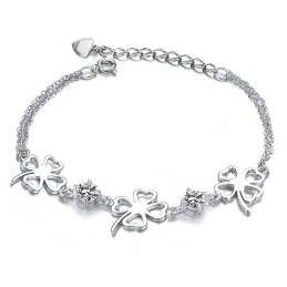 Pulseira De Titânio Com Revestimento De Platina E Diamante Em Formato De Trevo Feminino Da Rainha Da Qualidade