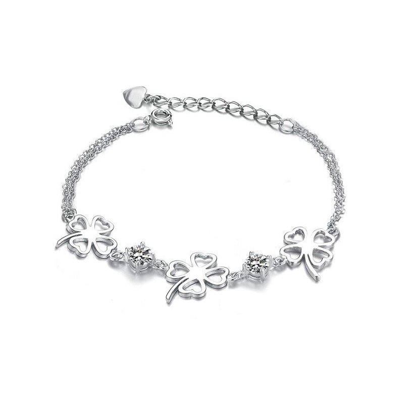 Pulseira De Titânio Com Revestimento De Platina E Diamante Em Formato De Trevo Feminino Da Rainha Da Qualidade Pulseira De Titânio Com Revestimento De Platina E Diamante Em Formato De Trevo Feminino Da Rainha Da Qualidade