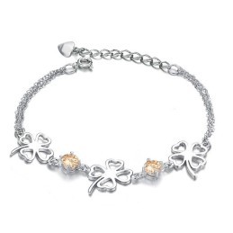 Pulseira De Titânio Com Revestimento De Platina E Diamante Em Formato De Trevo Feminino Da Rainha Da Qualidade