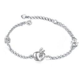 Pulseira Feminina De Titânio Com Banho De Platina E Diamante Em Formato De Maçã