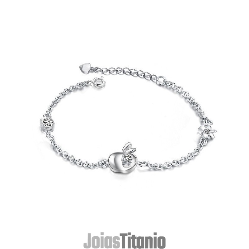 Pulseira Feminina De Titânio Com Banho De  E Diamante Em Formato De Maçã