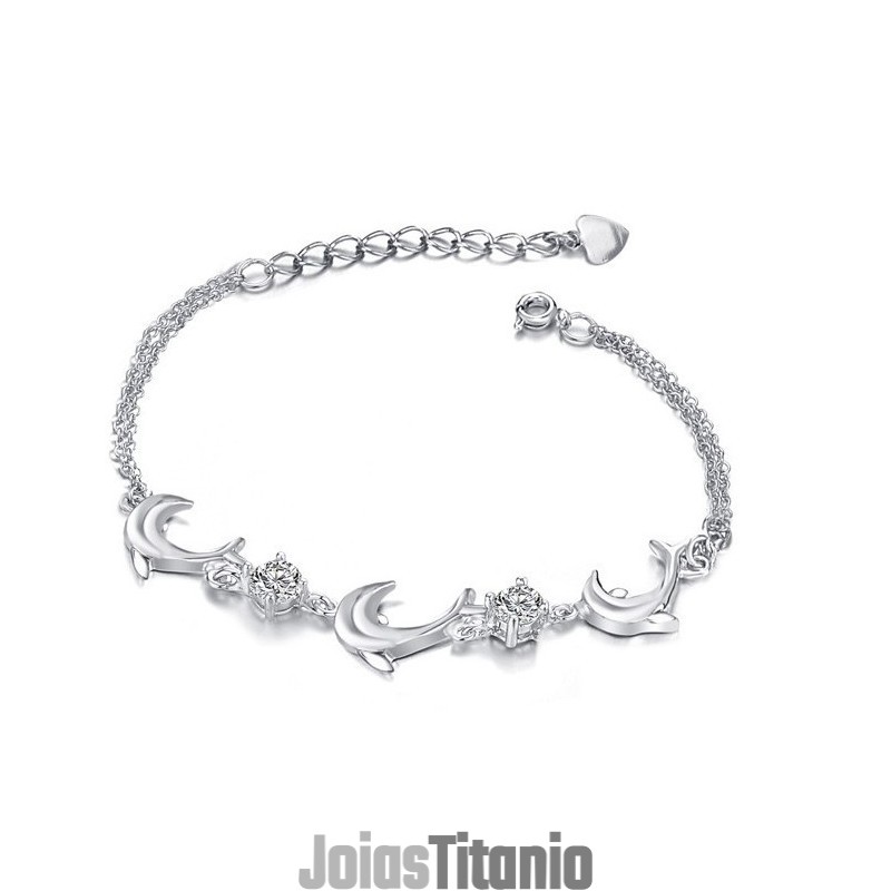Pulseira De Titânio Com Banho De Platina E Cristal Em Formato De Golfinho Feminino Com Qualidade E Quantidade Garantidas Pulseira De Titânio Com Banho De Platina E Cristal Em Formato De Golfinho Feminino Com Qualidade E Quantidade Garantidas