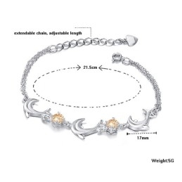 Pulseira De Titânio Com Banho De Platina E Cristal Em Formato De Golfinho Feminino Com Qualidade E Quantidade Garantidas