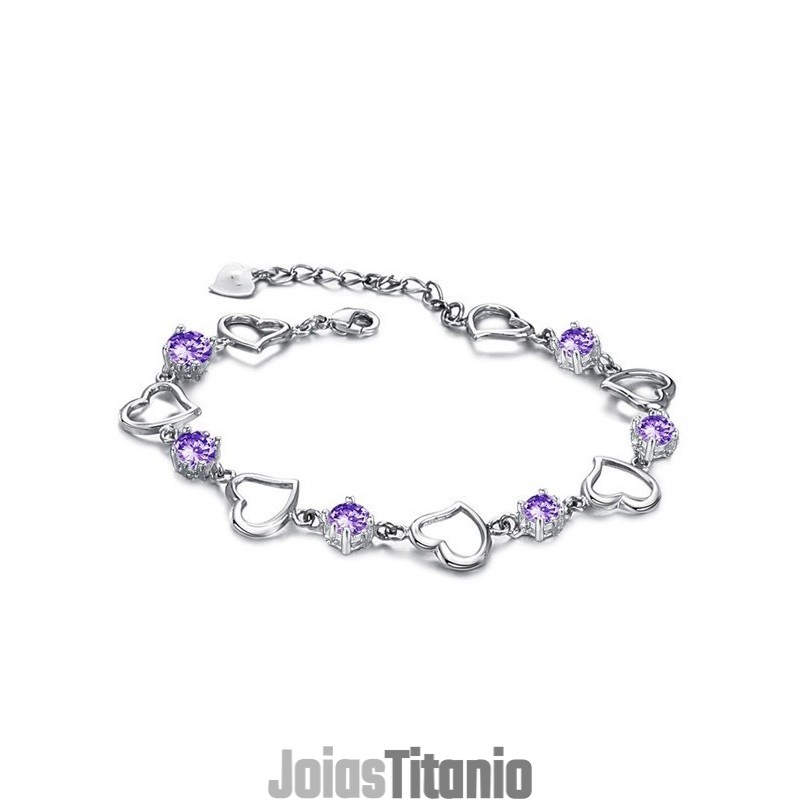 Pulseira De Titânio Feminina Elegante E Confiável Com Revestimento De Platina E Diamante Roxo Pulseira De Titânio Feminina Elegante E Confiável Com Revestimento De Platina E Diamante Roxo