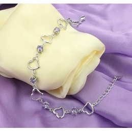Pulseira De Titânio Feminina Elegante E Confiável Com Revestimento De Platina E Diamante Roxo