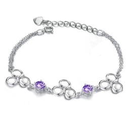 Pulseira Feminina De Titânio Com Revestimento De Platina De Qualidade Superior E Cristal Roxo
