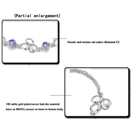 Pulseira Feminina De Titânio Com Revestimento De Platina De Qualidade Superior E Cristal Roxo