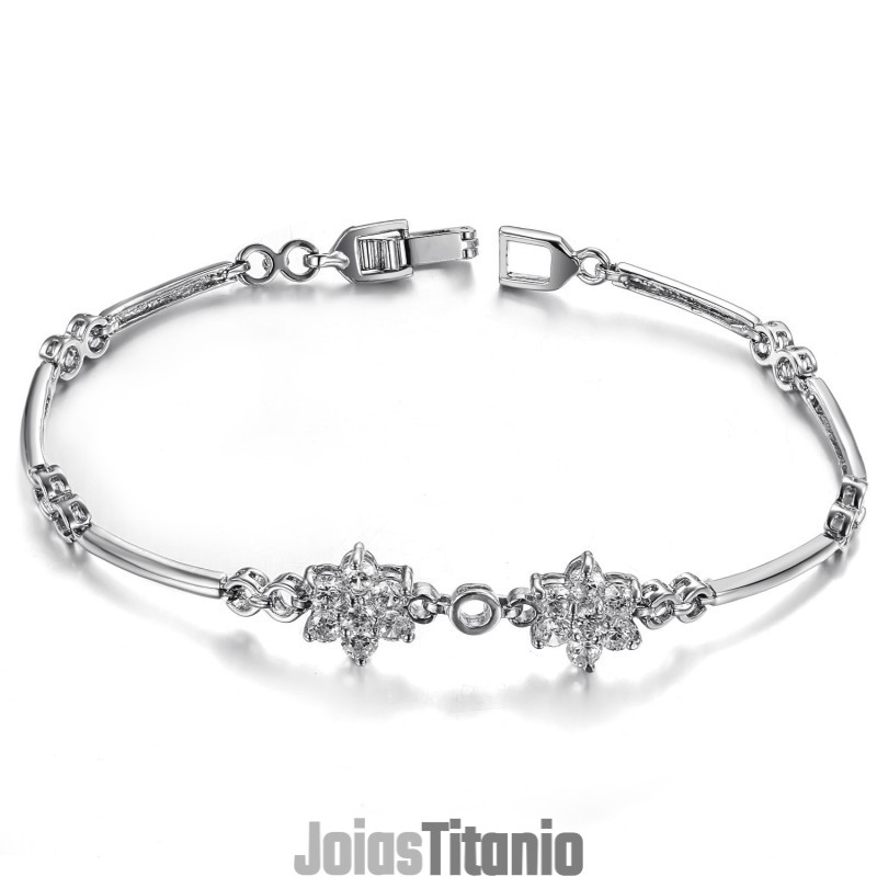 Pulseira Feminina De Qualidade Em Formato De Flor De Ameixa, Banhada Em Platina E Titânio Com Diamante Pulseira Feminina De Qualidade Em Formato De Flor De Ameixa, Banhada Em Platina E Titânio Com Diamante