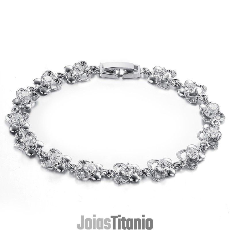 Pulseira Feminina De Titânio Com Banho De Platina E Grande Variedade Pulseira Feminina De Titânio Com Banho De Platina E Grande Variedade
