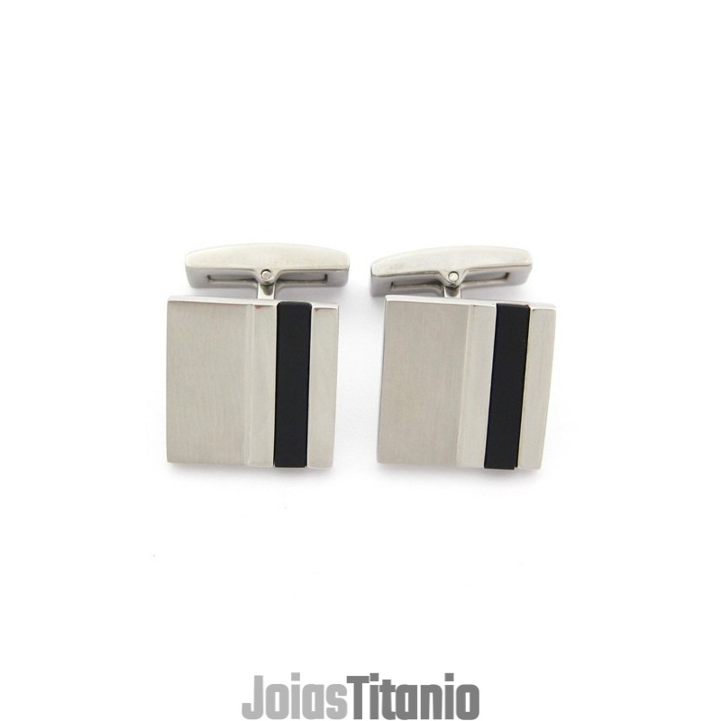 Abotoaduras Quadradas De Titânio E Esmalte Preto Abotoaduras Quadradas De Titânio E Esmalte Preto
