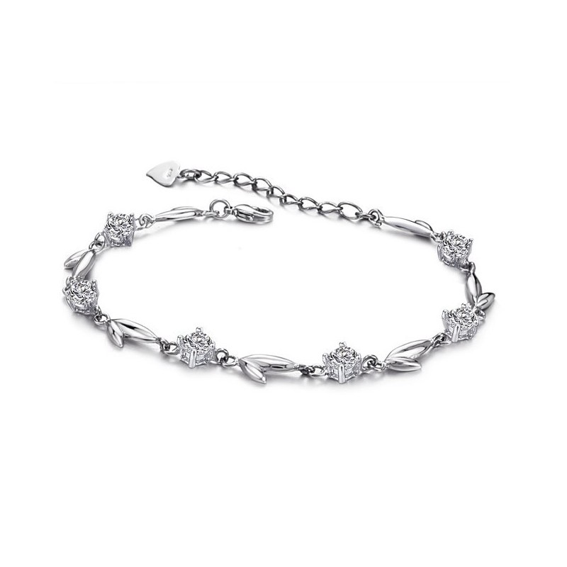 Pulseira De Titânio Banhada A Platina Com Strass, Famosa Por Sua Qualidade Fina, Em Formato De Folha Feminina Pulseira De Titânio Banhada A Platina Com Strass, Famosa Por Sua Qualidade Fina, Em Formato De Folha Feminina