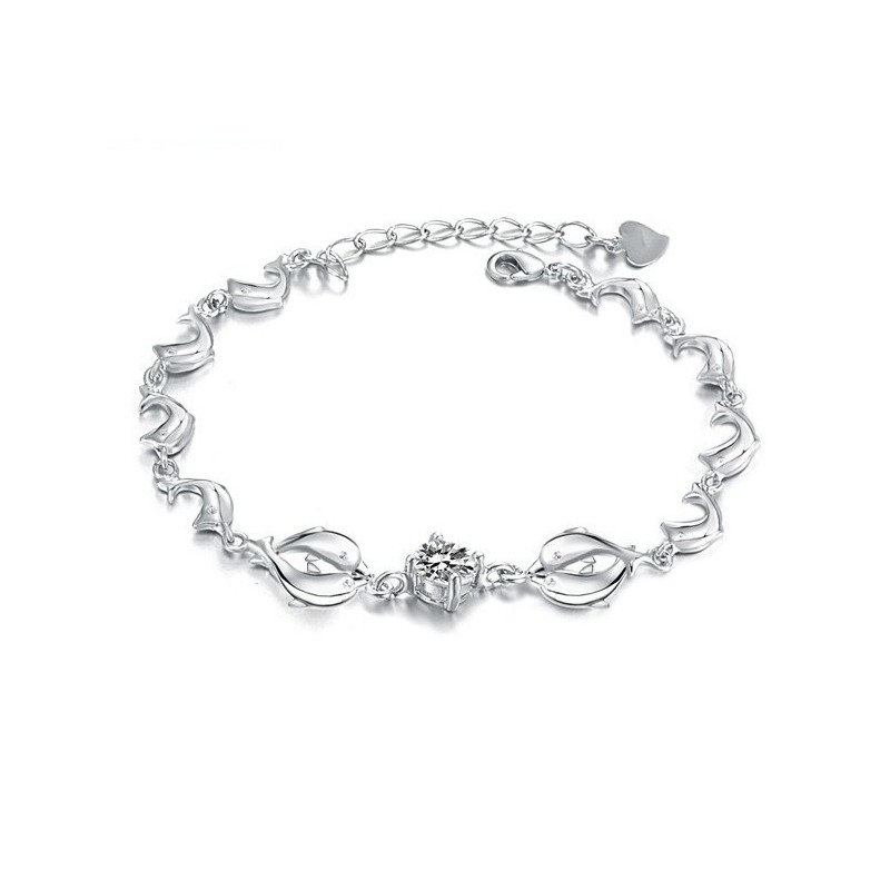 Pulseira De Titânio Com Revestimento De Platina E Diamante, Formato De Golfinho, Durável Em Uso Pulseira De Titânio Com Revestimento De Platina E Diamante, Formato De Golfinho, Durável Em Uso