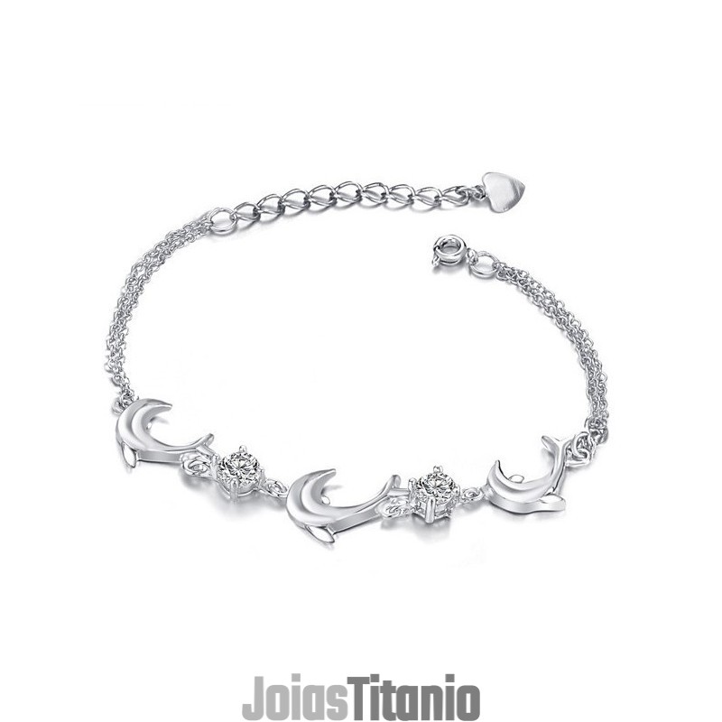 Pulseira De Titânio Banhada A Platina Em Formato De Golfinho Feminino De Alta Qualidade Com Diamante Pulseira De Titânio Banhada A Platina Em Formato De Golfinho Feminino De Alta Qualidade Com Diamante