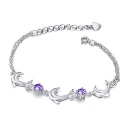 Pulseira De Titânio Banhada A Platina Em Formato De Golfinho Feminino De Alta Qualidade Com Diamante