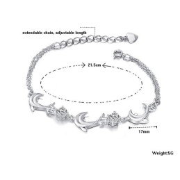 Pulseira De Titânio Banhada A Platina Em Formato De Golfinho Feminino De Alta Qualidade Com Diamante