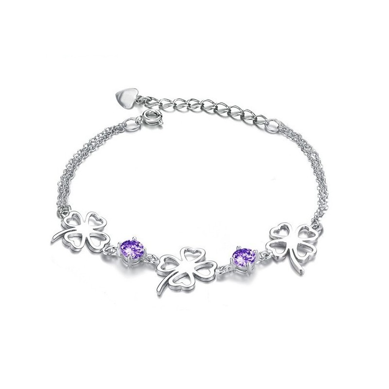 Pulseira De Titânio Banhada A Platina Em Formato De Trevo Feminino De Excelente Qualidade