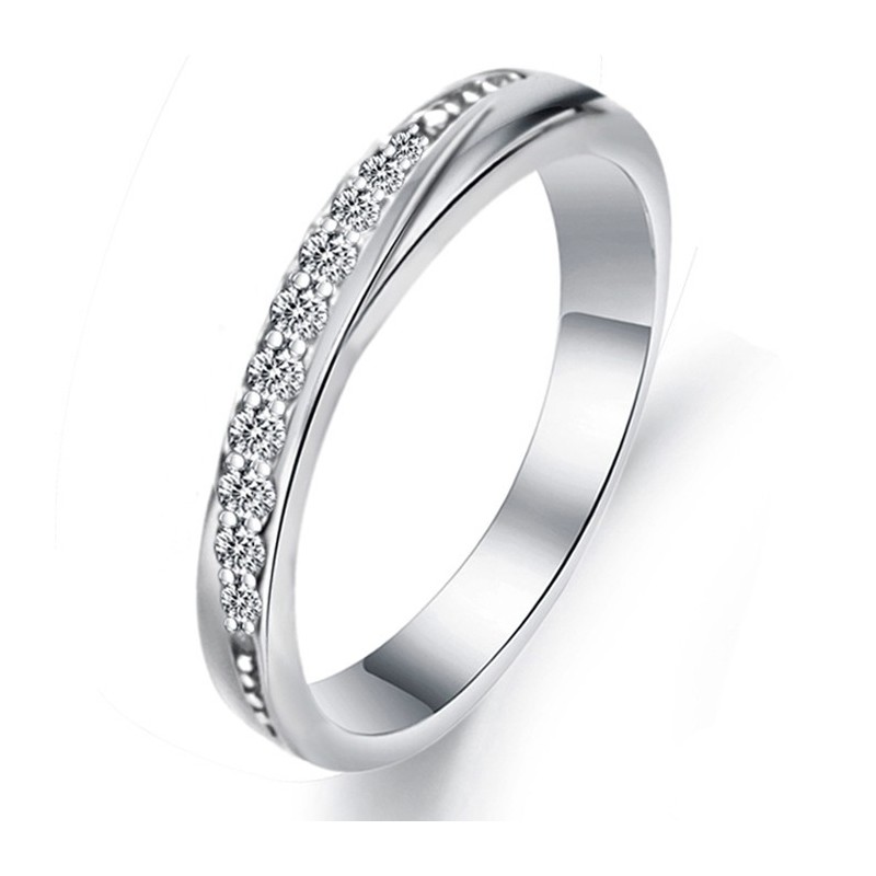 Anel De Titânio Banhado A Platina Feminino De Alta Qualidade Com Strass Anel De Titânio Banhado A Platina Feminino De Alta Qualidade Com Strass
