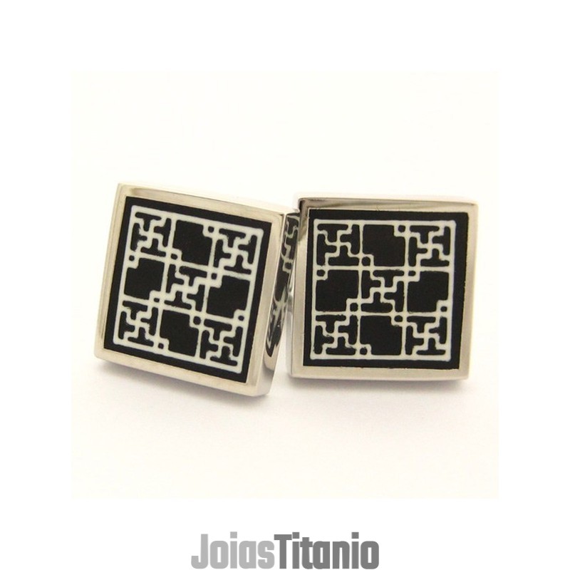 Abotoaduras Quadradas Banhadas A Titânio E Ip Preto