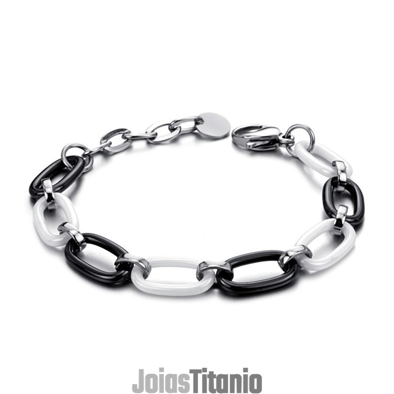 Pulseira Feminina De Cerâmica De Tungstênio Preta E Branca De Alta Qualidade