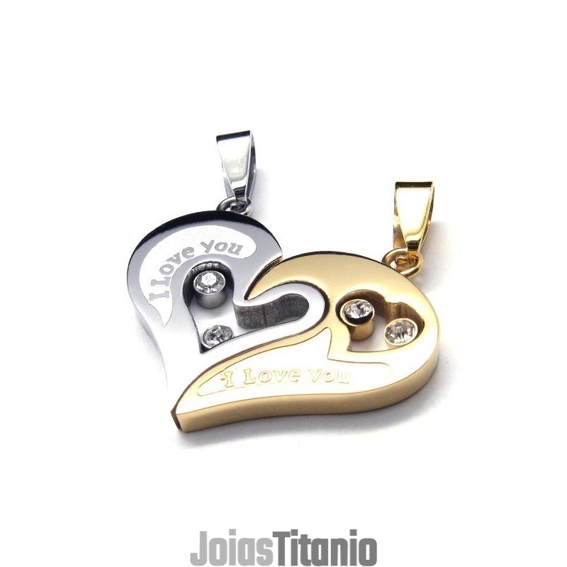 Pingentes De Titânio Com Coração De Casal "Eu Te Amo" - Free Chian