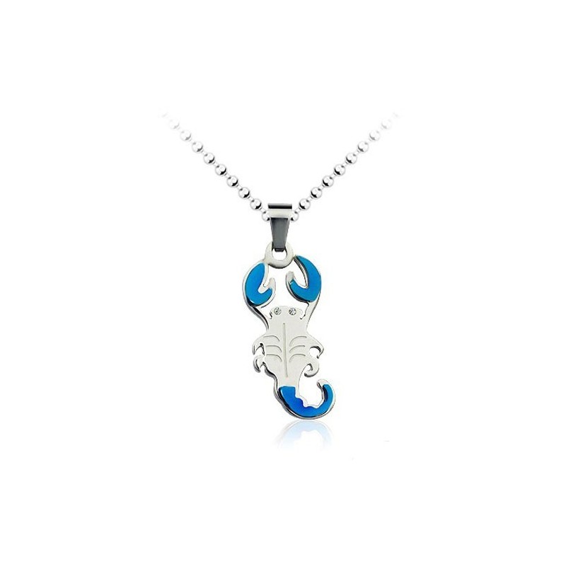 Pingente De Titânio Estilo Escorpião Azul Masculino - Corrente Grátis