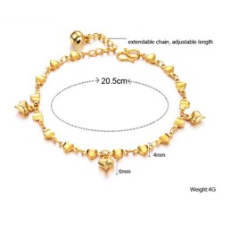 Pulseira Feminina Folheada A Ouro 18K De Qualidade Estável E Com Formato De Coração