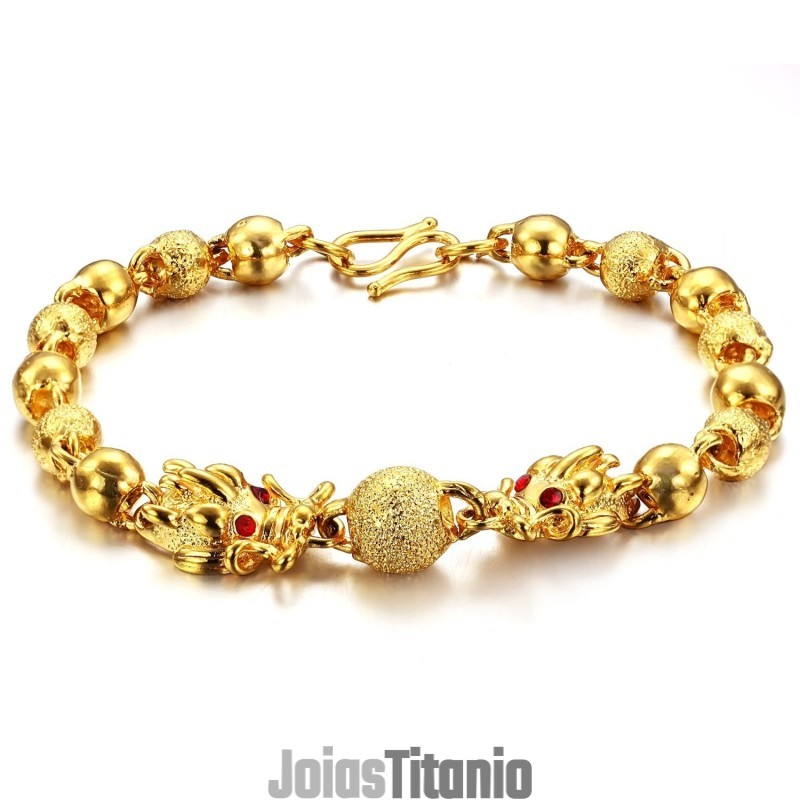 Pulseira Banhada A Ouro 18K Com Formato De Dragão E Qualidade E Quantidade Garantidas Pulseira Banhada A Ouro 18K Com Formato De Dragão E Qualidade E Quantidade Garantidas