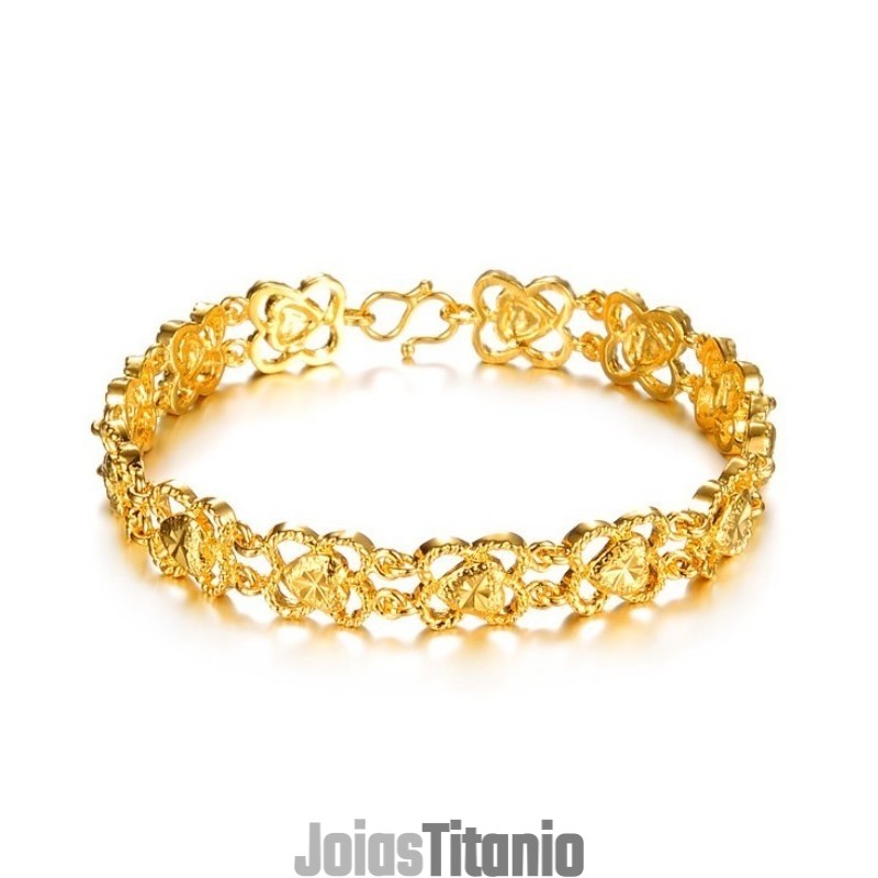 Pulseira Feminina De Alta Qualidade Banhada A Ouro 18K Com Formato De Coração Pulseira Feminina De Alta Qualidade Banhada A Ouro 18K Com Formato De Coração