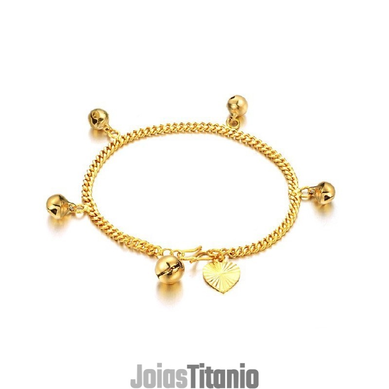 Pulseira Feminina Banhada A Ouro 18K Com Sinos "To Have A Long Story" Pulseira Feminina Banhada A Ouro 18K Com Sinos "To Have A Long Story"